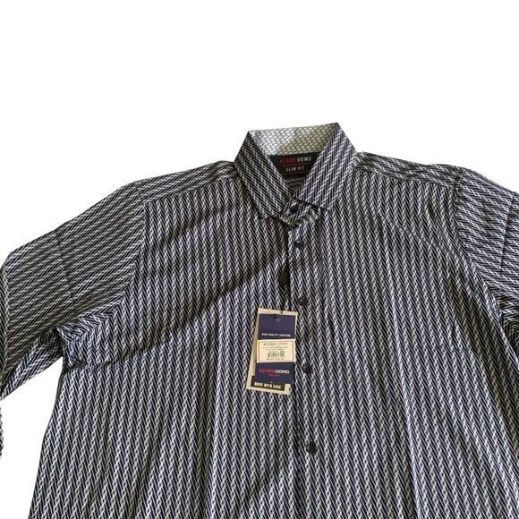 Azaro Uomo Men's Size 2XL Slim Fit Long Sleeve Geometric Button Up Stretch Shirt - Picture 9 of 16